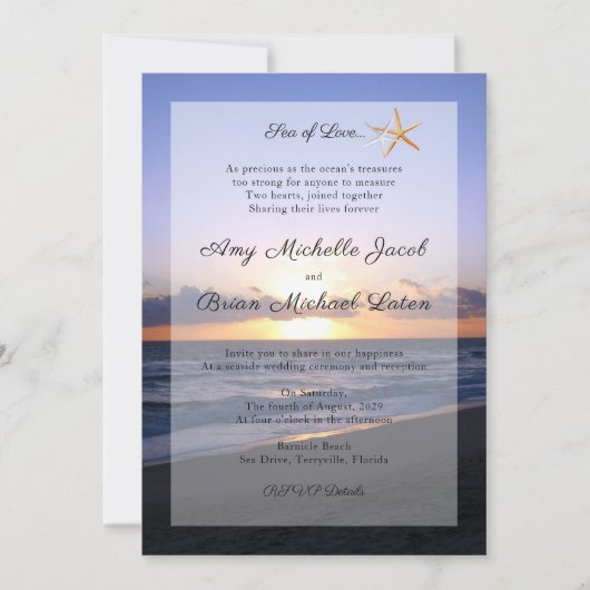 Zee van Liefde | Beach Sunset Starfish Weddenschap Kaart (Voorkant)
