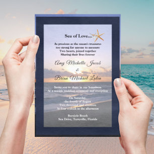Zee van Liefde   Beach Sunset Starfish Wedding Inv Kaart