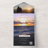 Zee van liefde | Strandzonsondergang + uw fotobrui All In One Uitnodiging (Binnen)