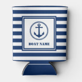 Zee verankeren uw bootnaam blauw en wit streep blikjeskoeler (Voorkant)