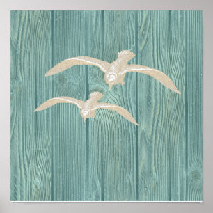 Zee Vintage Aqua Poster van het Hout Beach