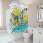 Zee Waterverf Kaart wit Douchegordijn (In situ)