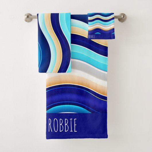 Zee Wave Zachte Waterverf Abstract Patroon Bad Handdoek (Insitu)