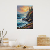 Zee Waves Dansen op Rocky Shores Poster (Keuken)