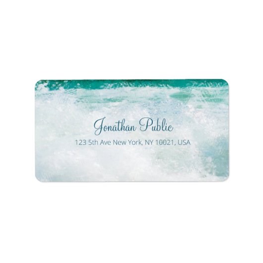 Zee Waves Hand Script Text Elegant Moderne Address Etiket (Voorkant)