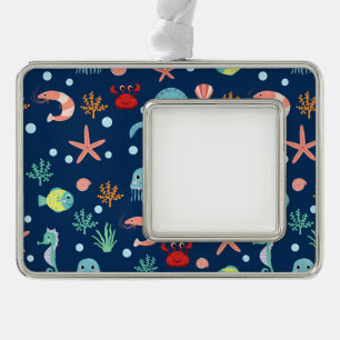 Zee wereld verzilverd kader ornament