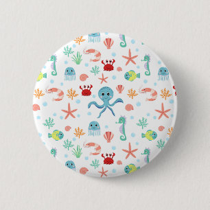 Zee Wereldpatroon Ronde Button 5,7 Cm