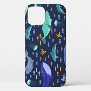 Zee wezens: walvissen, kwallen patroon. iPhone 12 hoesje