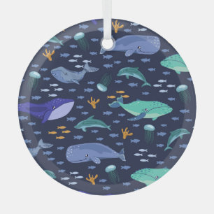 Zee wezens: walvissen, kwallen patroon. glas ornament