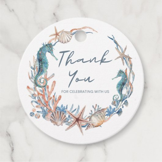 Zee Wreath | Beach Seahorse Shells Dankuwel Bedankjes Labels (Voorkant)