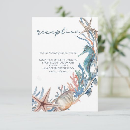 Zee Wreath | Beach Weddenschap Reception Informatiekaartje (Staand voorkant)