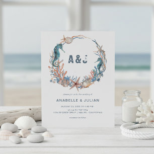Zee Wreath   Rustige Beach Monogram Weddenschap Kaart