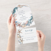 Zee Wreath | Zeepaardje en Schelpen Strand All In One Uitnodiging (Afscheurbaar)