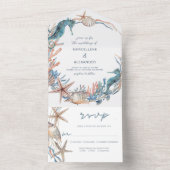 Zee Wreath | Zeepaardje en Schelpen Strand All In One Uitnodiging (Binnen)