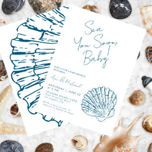 Zee You Soon Ocean Blue Scallop Baby Boy Shower Kaart