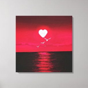 Zee Zonsondergang Canvas Print met Hart Zon Liefde