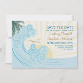 Zee zwaait strandbruiloft met de datumkaarten save the date (Voorkant)