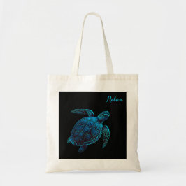 Zee-zwemschildpad, blauw tote bag