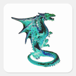 Zeeblauwe Draak Mythologisch Wezen Oceaan Fantasie Vierkante Sticker