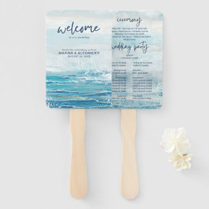 Zeeblauwe Strandgolven Watercolor Trouwprogramma  Handwaaier
