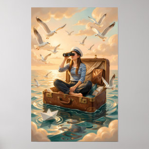 Zeebound Droombeeld in een Zwevende Koffer Poster