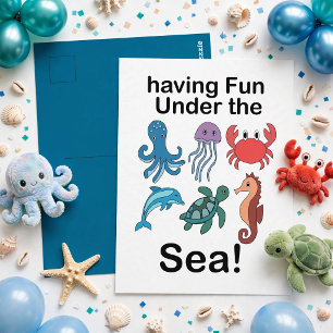 Zeedieren Feest Vieren Onder Zee Verjaardag Briefkaart