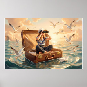 Zeedromer in een zwevende koffer poster