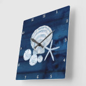 Zeeduivel Beach Sand Dollar Blue n White Vierkante Klok (Hoek)
