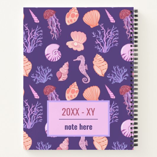 Zeeduivel en schelpen, paars notitieboek (Achterkant)