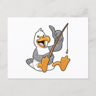Zeeëend bij vissen met hengel briefkaart