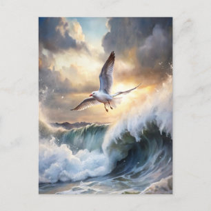Zeeëend Gloeiende Golven Storm Wolken Oceaan Kust Briefkaart