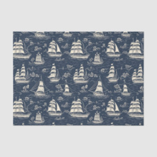 Zeeen boten bij Night Navy Blue Decoupage Tissuepapier