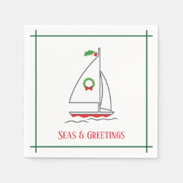 Zeeen en groeten Nautical Holiday Napkin Red Green Servet