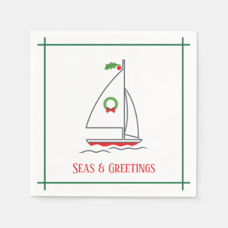 Zeeen en groeten Nautical Holiday Napkin Red Green Servet