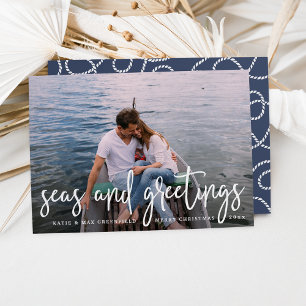 Zeeen en groeten Nautical Holiday Photo Card Feestdagenkaart