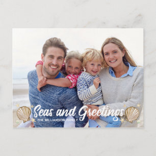 Zeeen en groeten Perzikfoto Kerstmis Feestdagenkaart