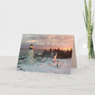 Zeeen en groeten Pink Blush Christmas Lighthouse Feestdagen Kaart