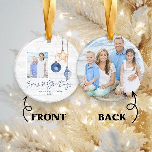 Zeeen en groeten Seashell Holiday Foto Keramisch Ornament