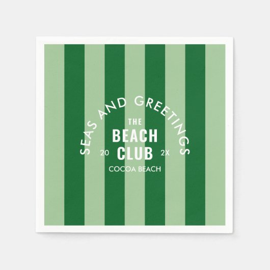 Zeeen en groeten The Beach Club Green Stripe Servet (Voorkant)