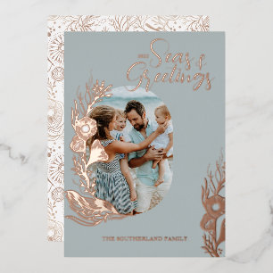 Zeeen en groeten van de zeebodem Lijst van de zeeb Folie Feestdagenkaart