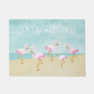Zeeen en groeten Waterverf Roze flamingos Deurmat