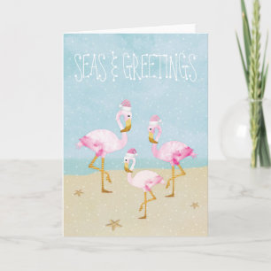 Zeeen en Groeten Waterverf Roze Flamingo's Feestdagen Kaart