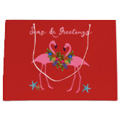 Zeeen en groetings Flamingos Grote kersttas Groot Cadeauzakje (Voorkant)