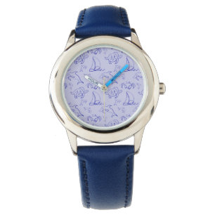 Zeeen en zeilboot één lijntrekpatroon horloge