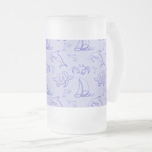 Zeeen en zeilboot één lijntrekpatroon matglas bierpul (Voorkant rechts)