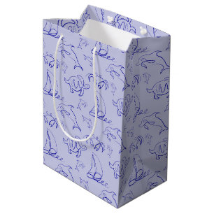 Zeeen en zeilboot één lijntrekpatroon medium cadeauzakje