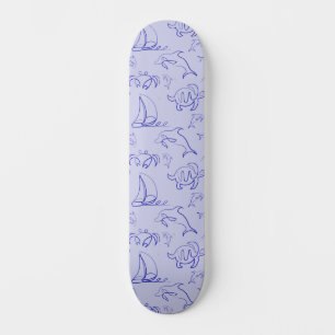 Zeeen en zeilboot één lijntrekpatroon skateboard