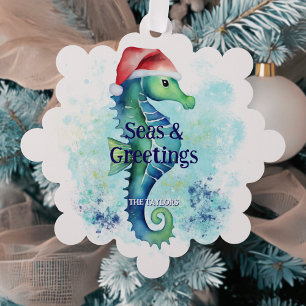 Zeeen & Groeten Seahorse Santa Coastal Christmas Ornament Kaart