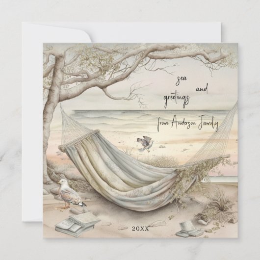 Zeeen & Groeten  Zomerzeemeeuwen Kustkust Feestdagenkaart (Voorkant)