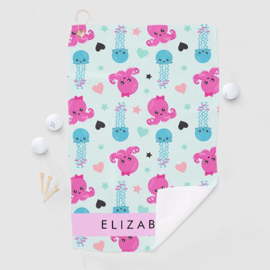 Zeeen, octopus, kwallen, harten, Jouw naam Golfhanddoek (Insitu)